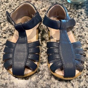 Livie & Luca Navy Leather Strappy T-Bar Sandals